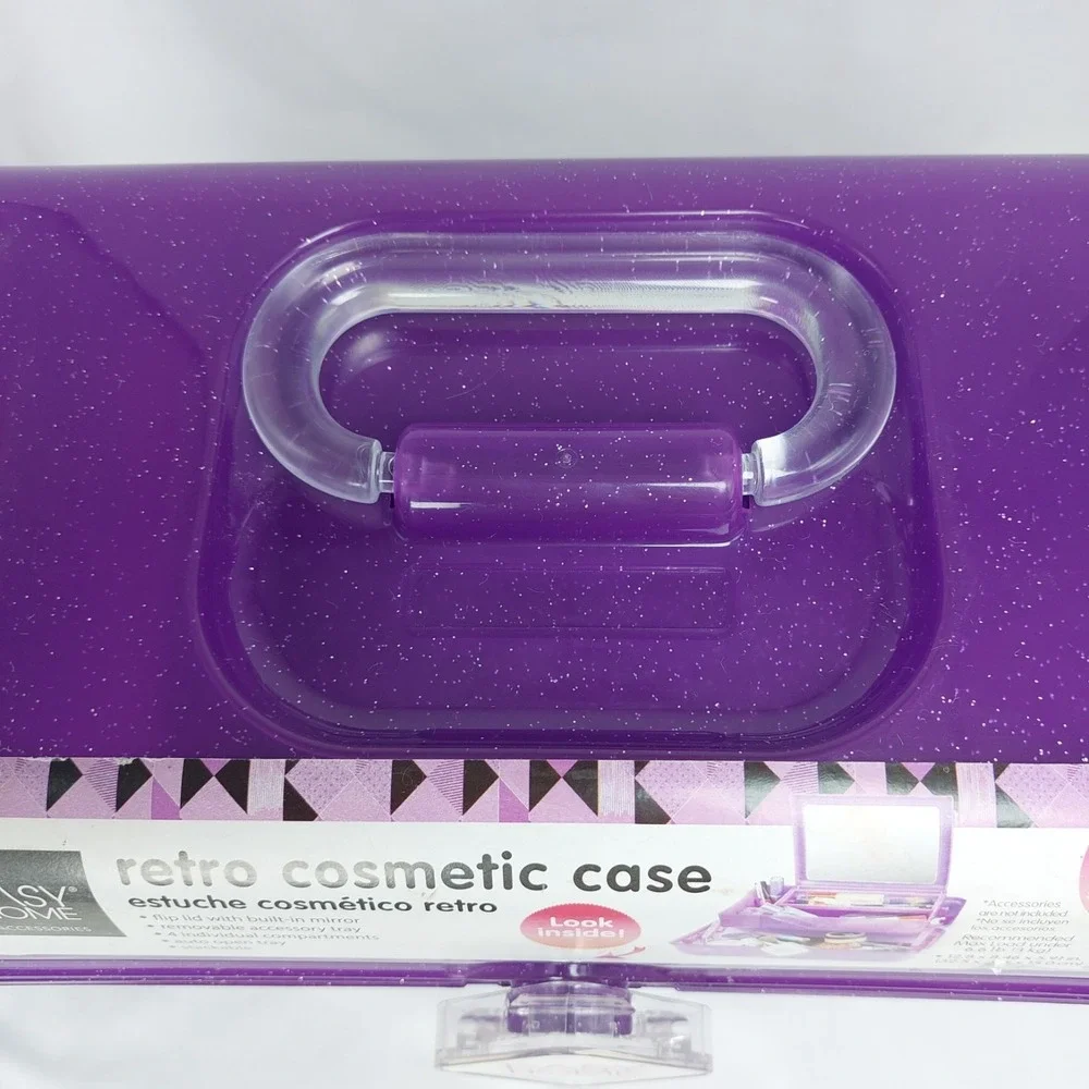 Easy Home Retro Cosmetic‎ Makeup Case Purple Glitter Mirror Removable Shelf